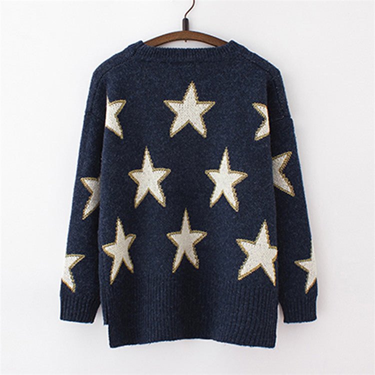 Print Cute Loose Scoop Knit Pullover Sweater - Meet Yours Fashion - 5