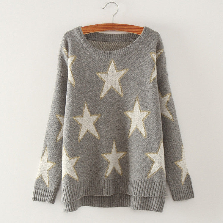 Print Cute Loose Scoop Knit Pullover Sweater - Meet Yours Fashion - 2