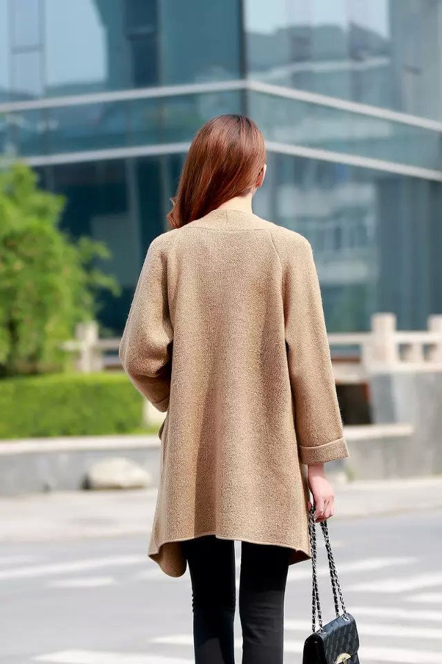 Korean Knit V-neck Cardigan Loose Solid Color Sweater - Meet Yours Fashion - 5