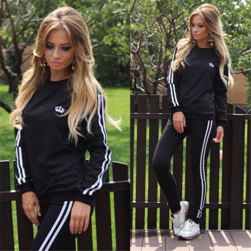 Casual Splicing Long Sleeves T-shirt with Pants Sports Suit Activewear - Meet Yours Fashion - 4