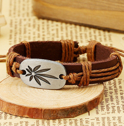 Retro Carving Leaves Woven Bracelet