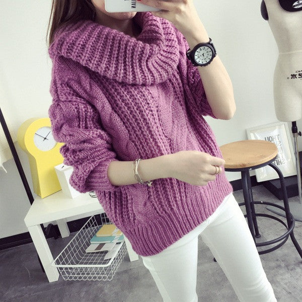 Fashion Turtle Neck Pullover Twist Knitting Sweater