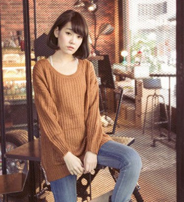 Long Pullover Loose Solid Color Knit Sweater - Meet Yours Fashion - 4
