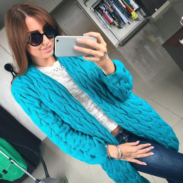 Cable Cardigan Long Knit Loose Solid Thick Sweater - Meet Yours Fashion - 4