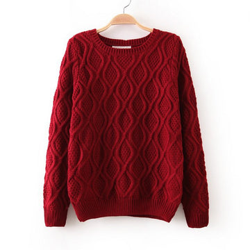 Solid Color Pullover Diamond Scoop Knit Sweater