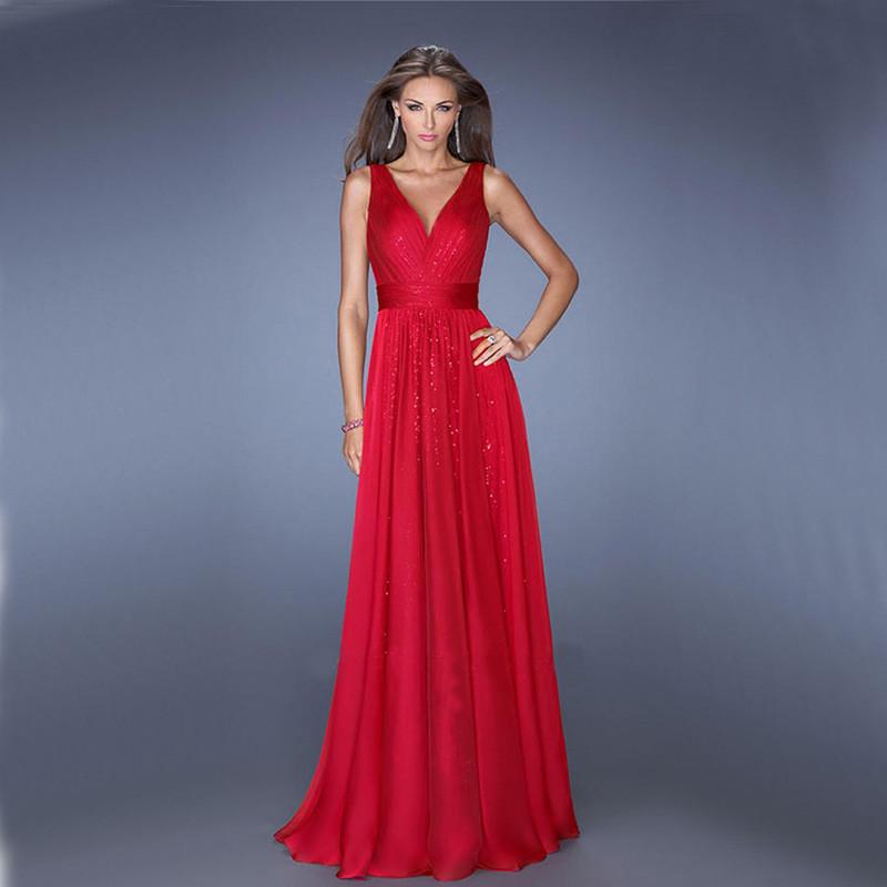 V-neck Slim Fit Backless Long A-line Party Prom Dress - Meet Yours Fashion - 5