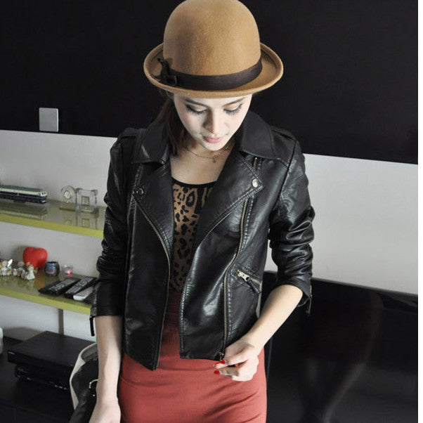 Women Black Zipper Moto Crop Slim Jacket - Meet Yours Fashion - 1