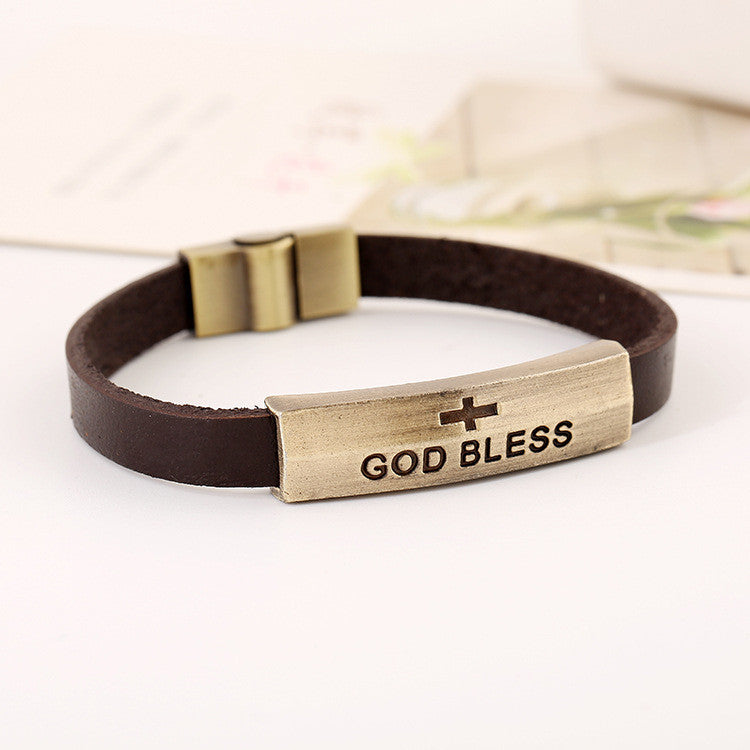 GOD BLESS Alloy Leather Bracelet