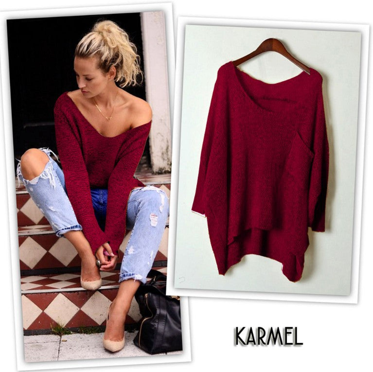 V-neck Asymmetric Solid Color Pullover Sweater - Meet Yours Fashion - 5
