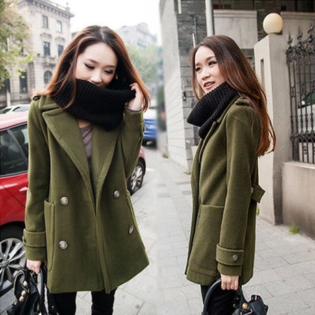 Double Breasted Lapel Solid Long Thick Coat