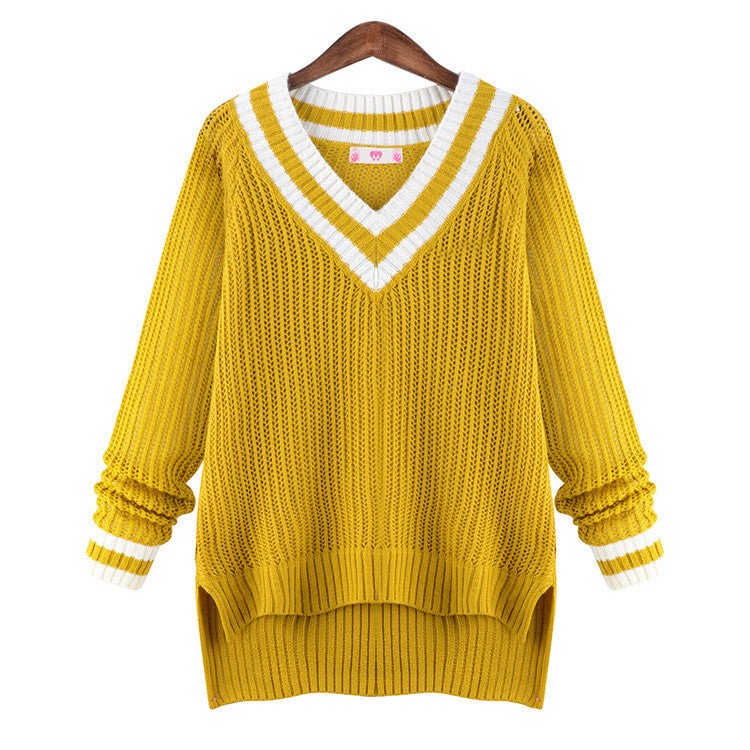 Peach Collar Sexy Knit Pullover Solid Color Sweater - Meet Yours Fashion - 4