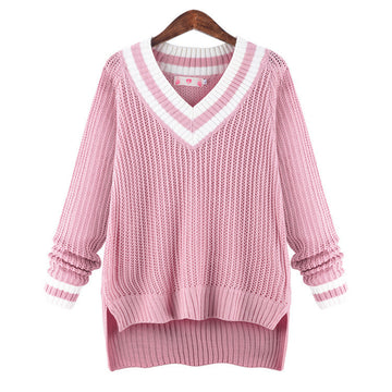 Peach Collar Sexy Knit Pullover Solid Color Sweater - Meet Yours Fashion - 2
