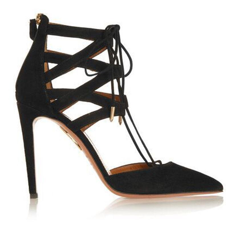 Sexy Suede Strap Point Toe High Heel Sandals