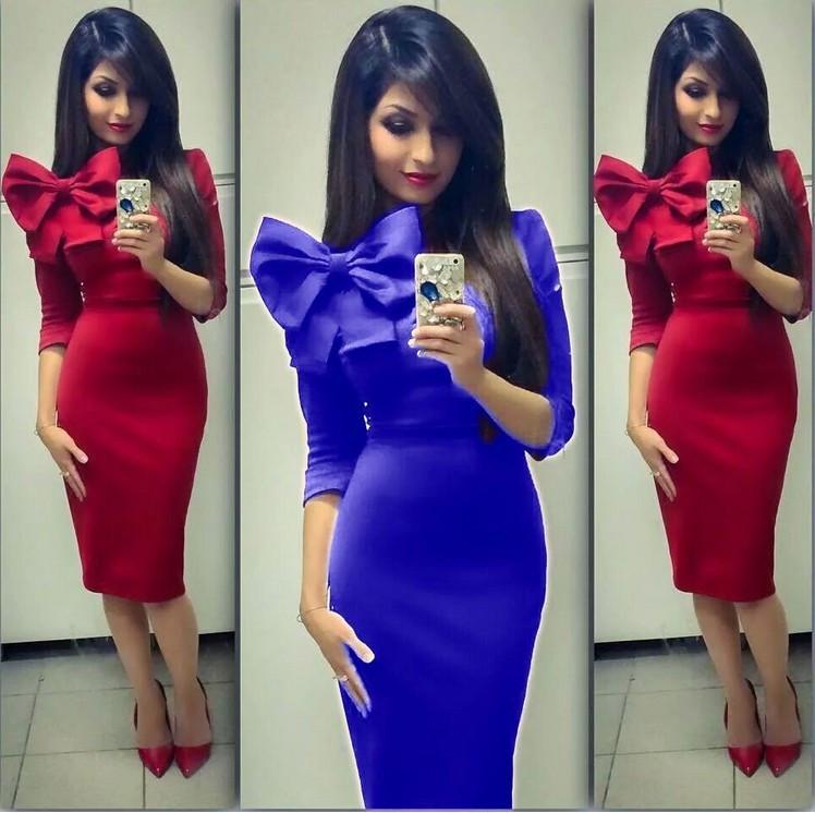 Bow Knot Bodycon Knee-length Pencil Dress - Meet Yours Fashion - 1