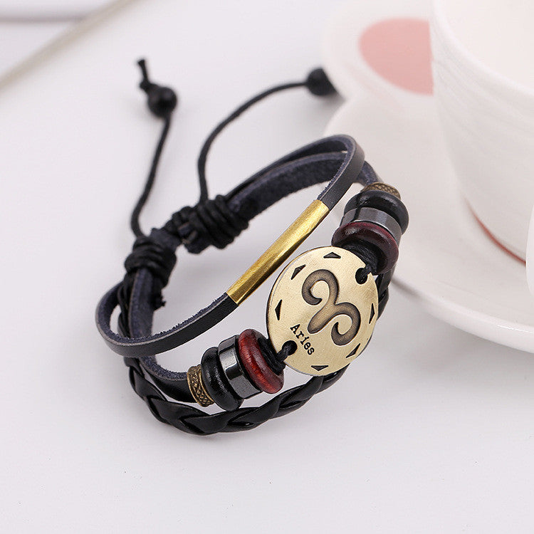 Aries Constellation Woven Leather Bracelet