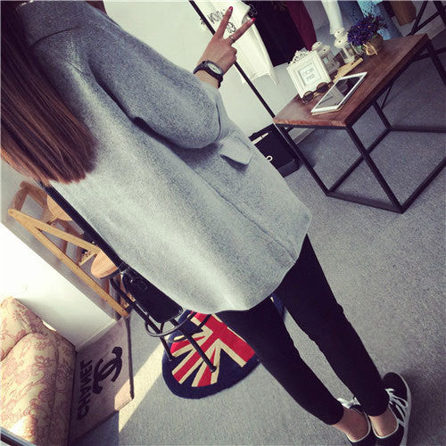 Korean Knit V-neck Cardigan Loose Solid Color Sweater - Meet Yours Fashion - 3