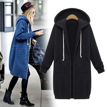 Hooded Long Sleeves Mid-length Zipper String Coat - Meet Yours Fashion - 3