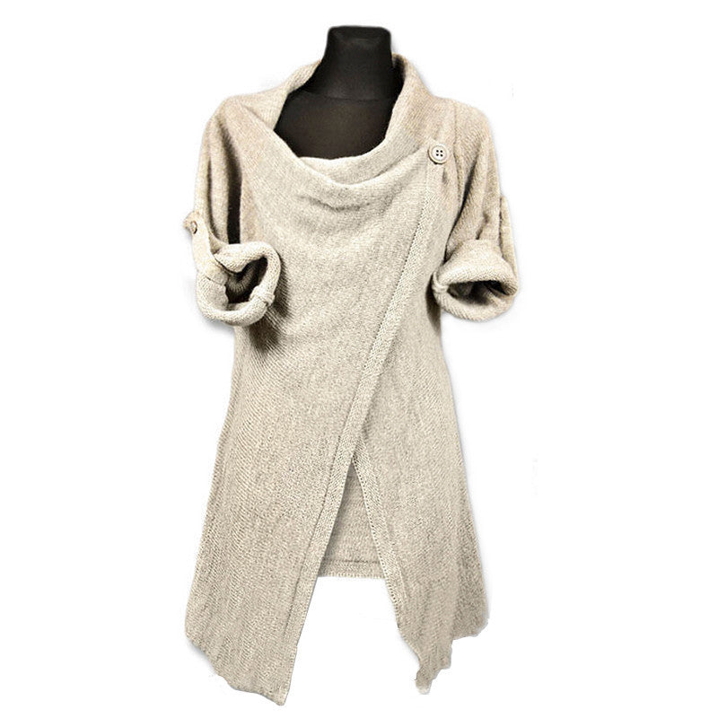 Cardigan Pile Collar Pure Color Irregular Knit Sweater - Meet Yours Fashion - 5