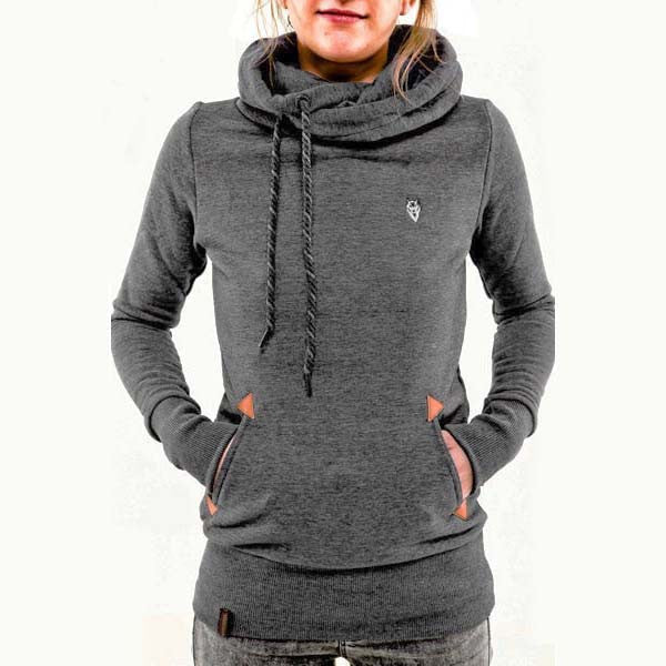 Embroidered Pocket Pure Color Womens Hoodie - Meet Yours Fashion - 1