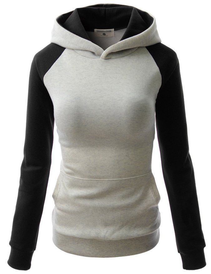 Splicing Hooded Pocket Contrast Color Slim Hoodie - Meet Yours Fashion - 2