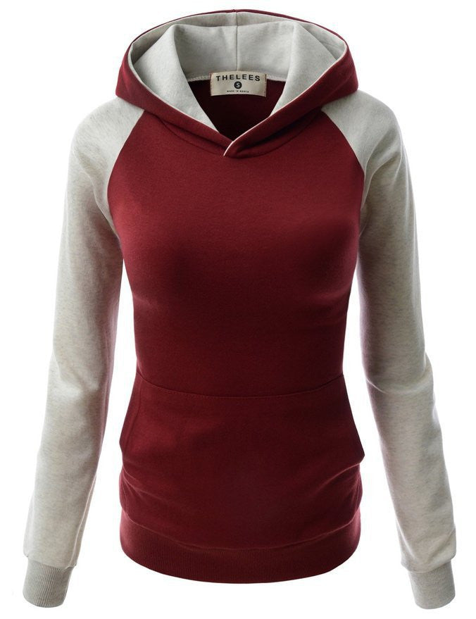 Splicing Hooded Pocket Contrast Color Slim Hoodie - Meet Yours Fashion - 8