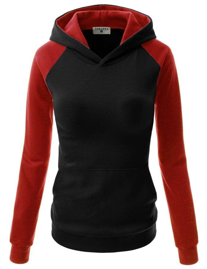 Splicing Hooded Pocket Contrast Color Slim Hoodie - Meet Yours Fashion - 5