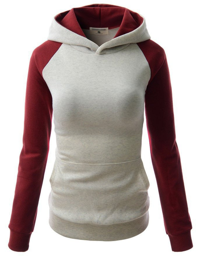 Splicing Hooded Pocket Contrast Color Slim Hoodie - Meet Yours Fashion - 7