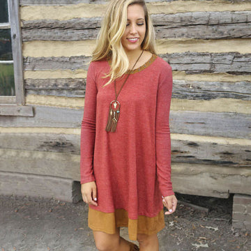 Simple Fashion Contrast Color Long Sleeves Short Dress