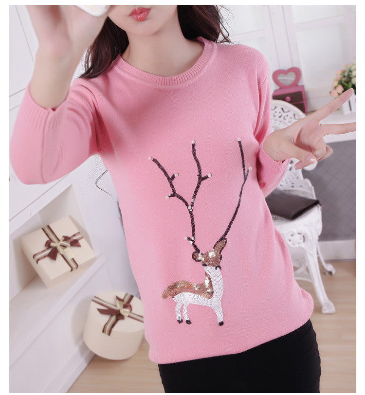 Scoop Ribbed Knit Cartoon Pattern Loose Pullover Short Sweater - Meet Yours Fashion - 4