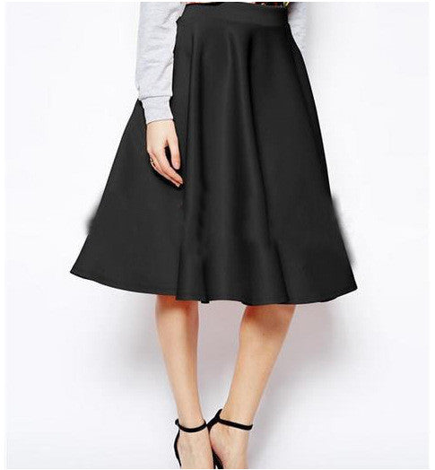 OL Pleated Pure Color Flared A-line Knee-legth Skirt - Meet Yours Fashion - 4
