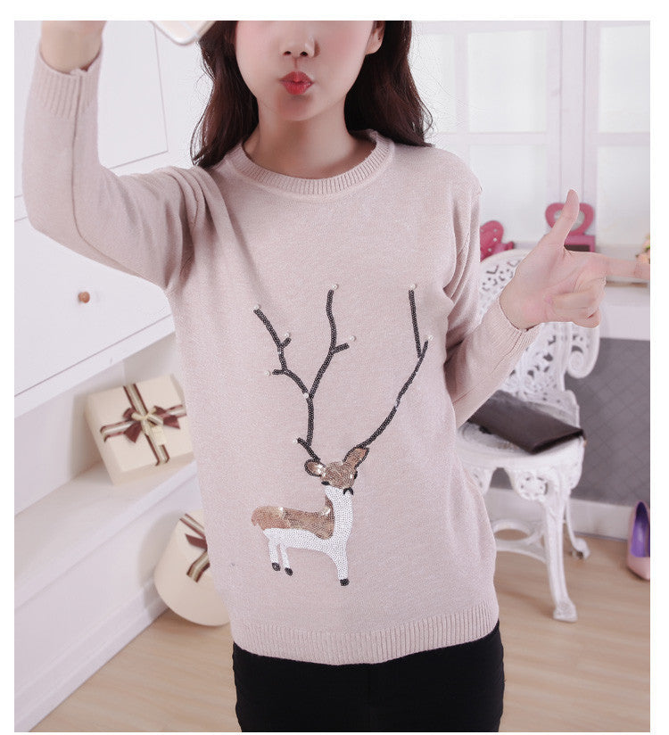 Scoop Ribbed Knit Cartoon Pattern Loose Pullover Short Sweater - Meet Yours Fashion - 1