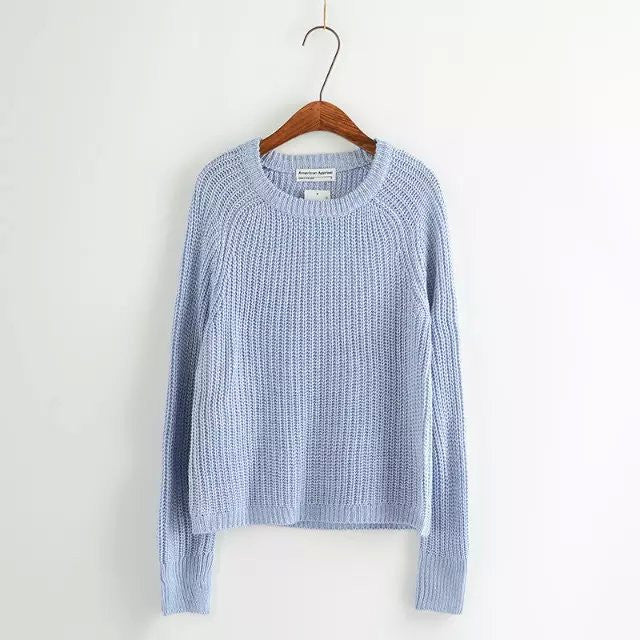 Pure Color Pullover Knit Scoop Color Mixing Sweater - Meet Yours Fashion - 9