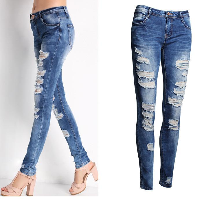 Ripped Beggar Street Straight Elastic Slim Jeans - Meet Yours Fashion - 4