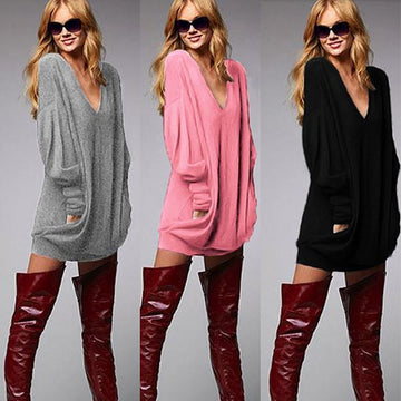 Deep V-neck Fashion Casual Long Sleeves Bodycon Sweater - Meet Yours Fashion - 1