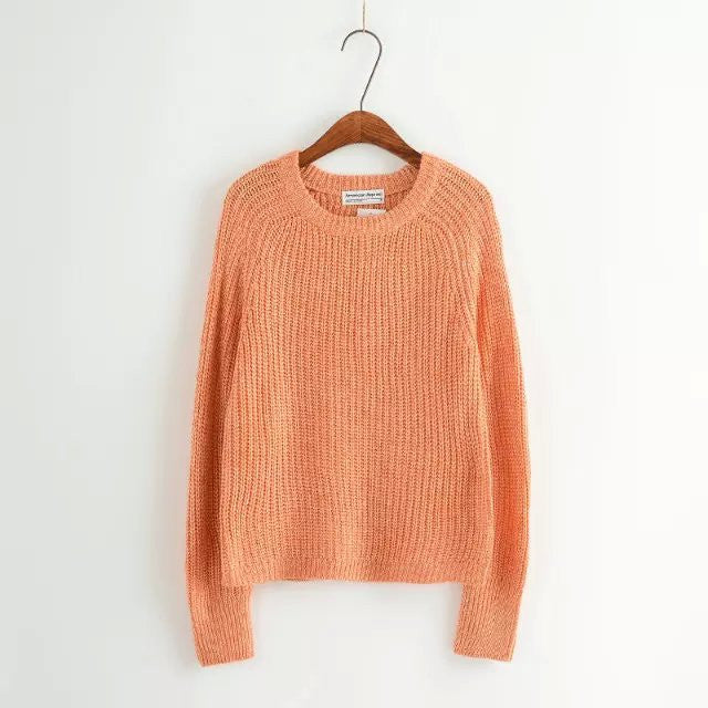 Pure Color Pullover Knit Scoop Color Mixing Sweater - Meet Yours Fashion - 7