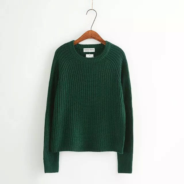 Pure Color Pullover Knit Scoop Color Mixing Sweater - Meet Yours Fashion - 5