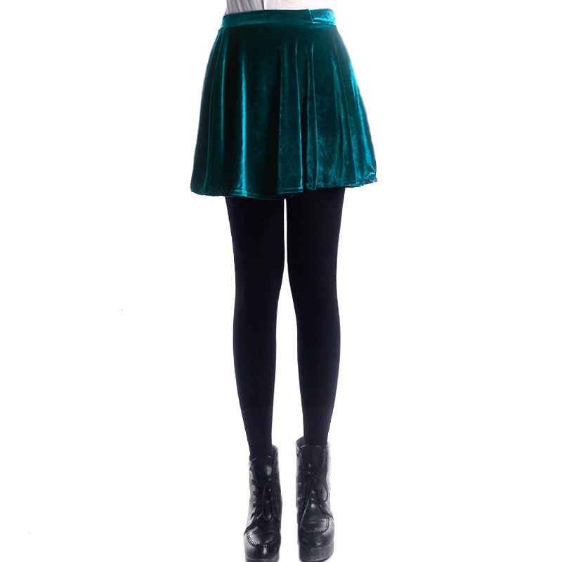 Retro Style Velvet A-Line Flared Short Skirt