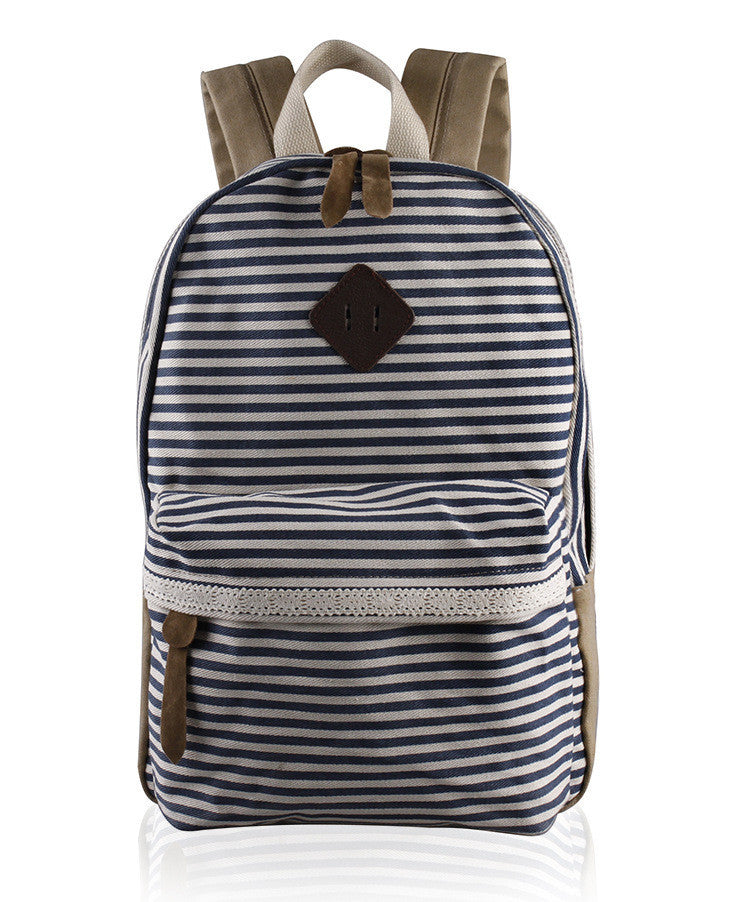 2016 Classical Stripe Lace Canvas Backpack - Meet Yours Fashion - 4