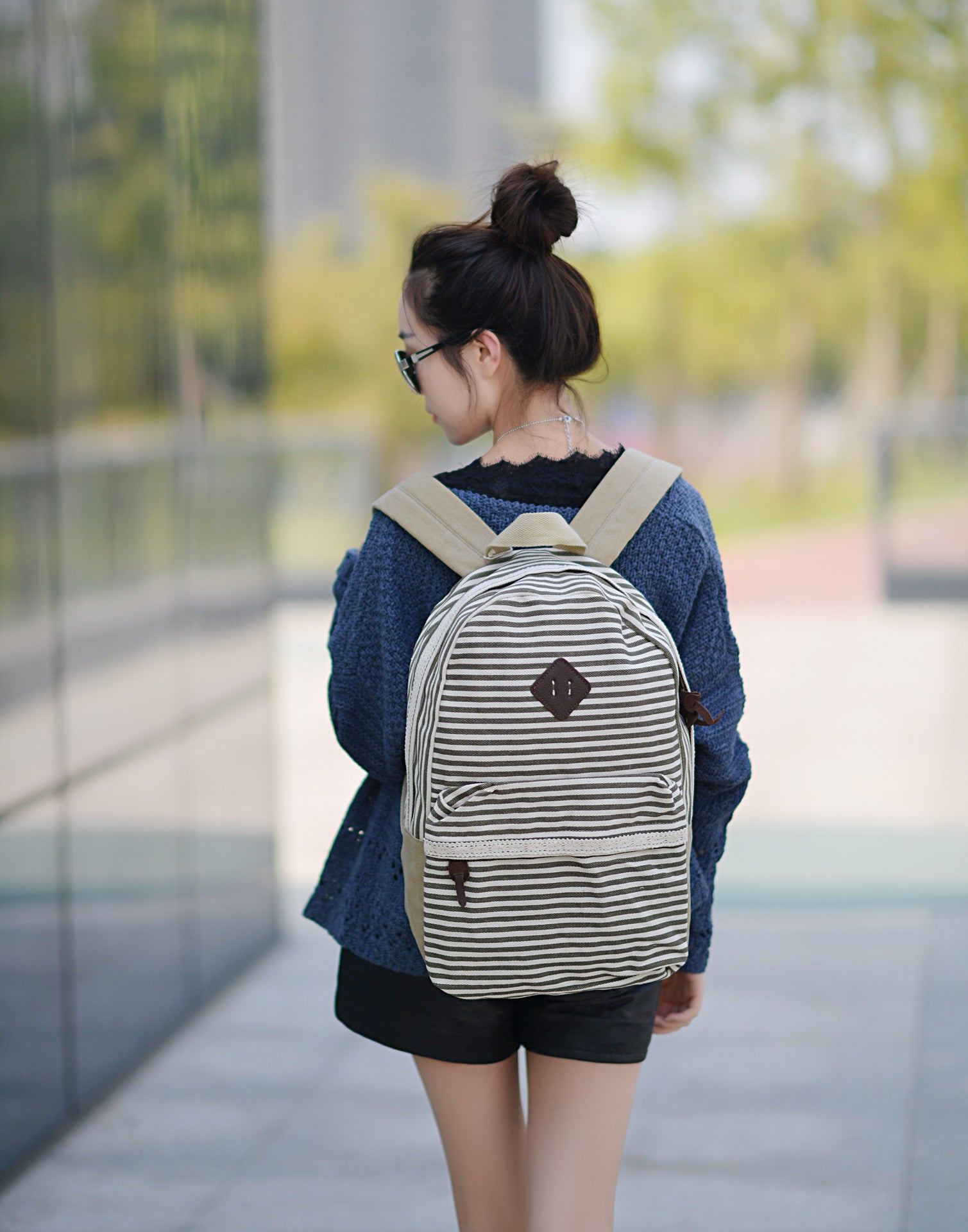 2016 Classical Stripe Lace Canvas Backpack - Meet Yours Fashion - 8