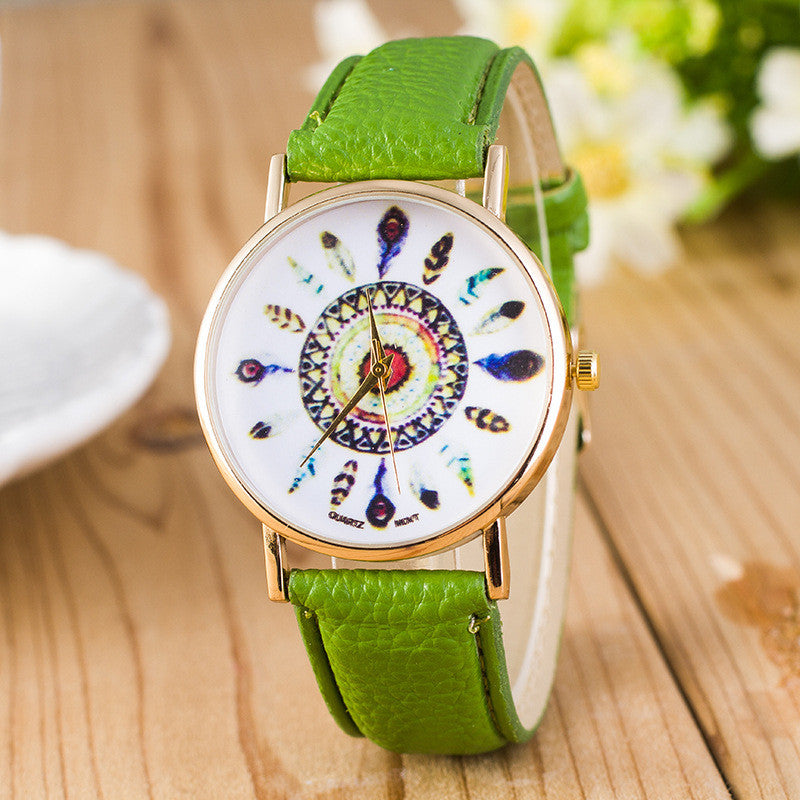 Beautiful Peacock Feather Leather Watch