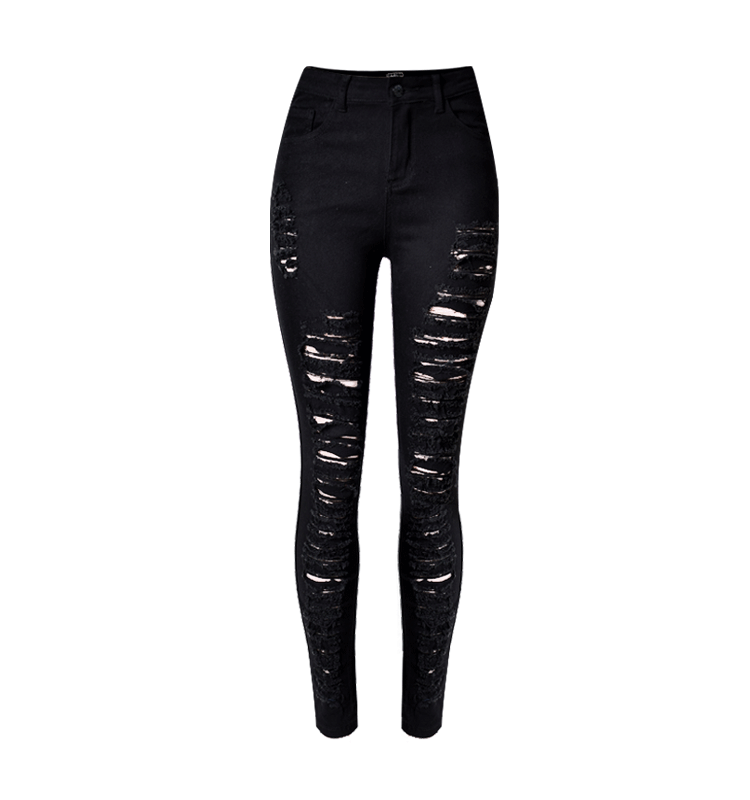 Slim Elastic Ripped High Waist Straight Jeans - Meet Yours Fashion - 4