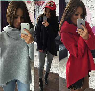 Asymmetric Shawl Collar Pure Color Pullover Sweater - Meet Yours Fashion - 2