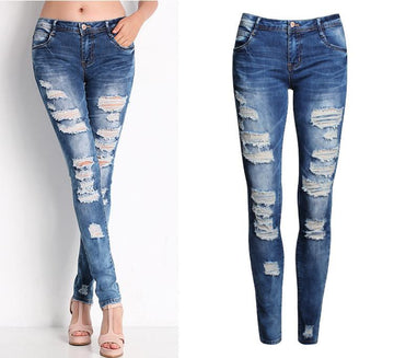Ripped Beggar Street Straight Elastic Slim Jeans - Meet Yours Fashion - 1