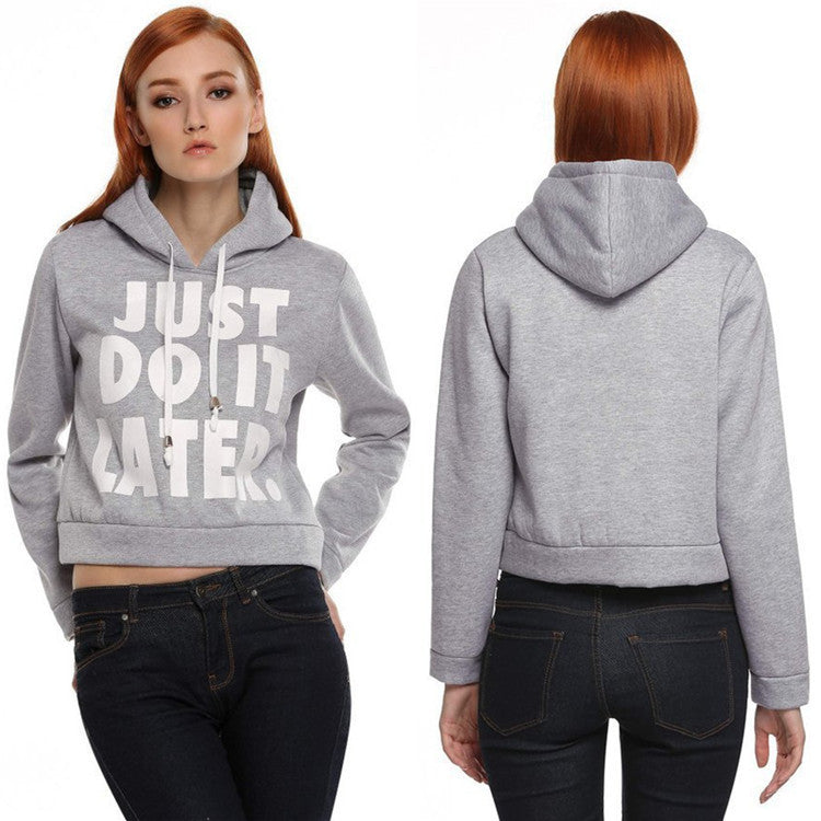 Letter Print Splicing Pullover Hooded Short Hoodie - Meet Yours Fashion - 2