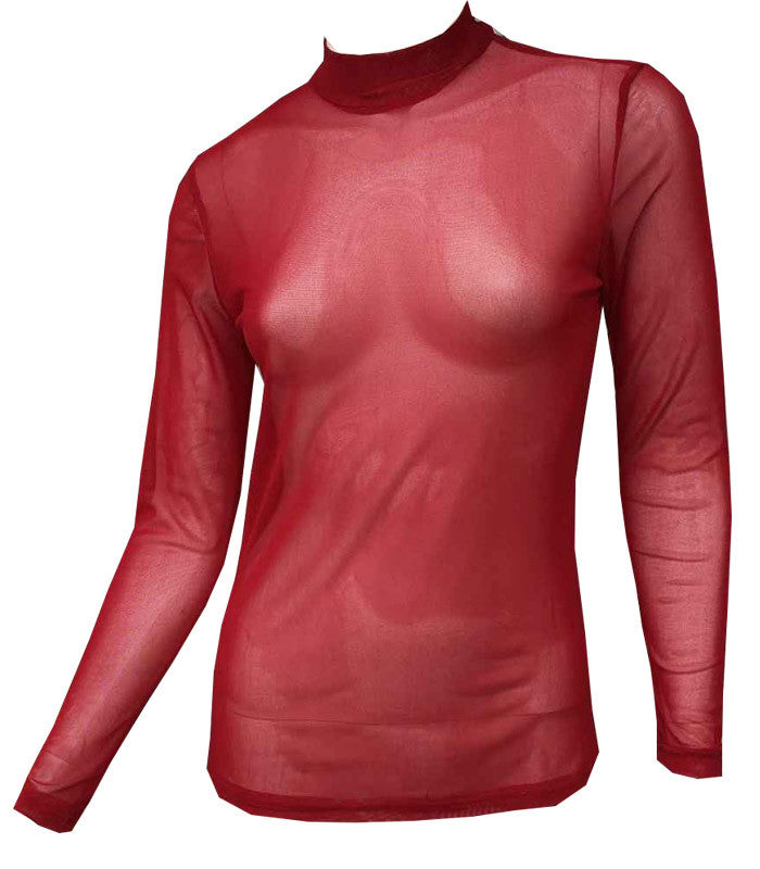 Perspective Mesh High Neck Long Sleeve Sexy Blouse