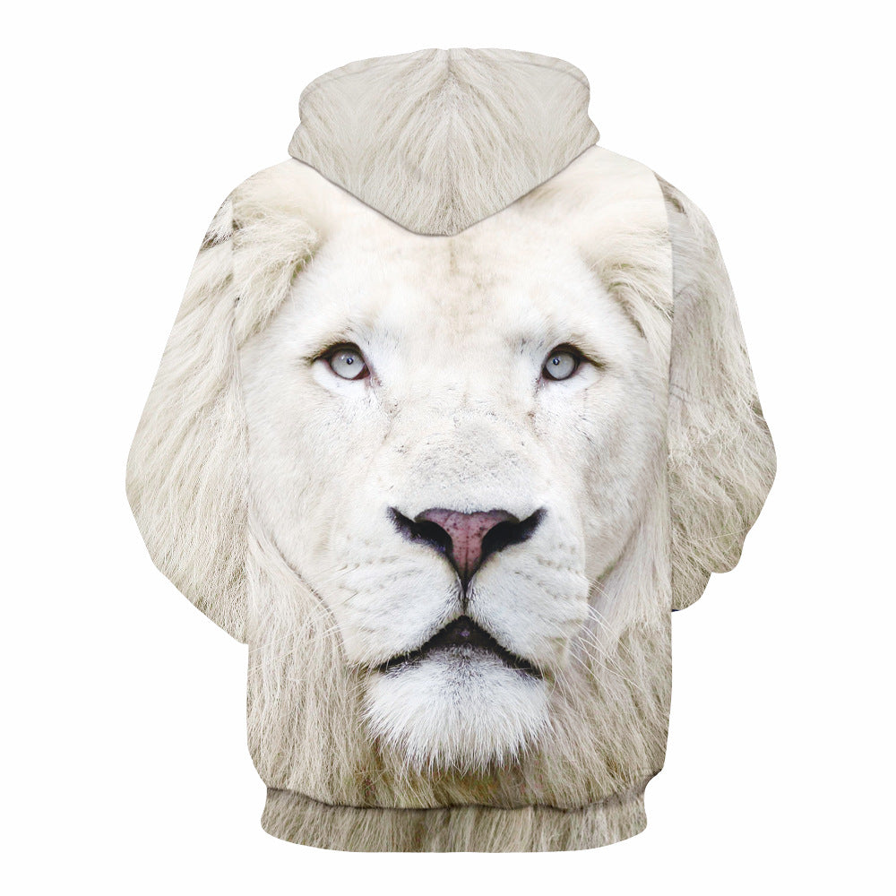 3D Lion Print Drawstring Pocket Casual Hoodie