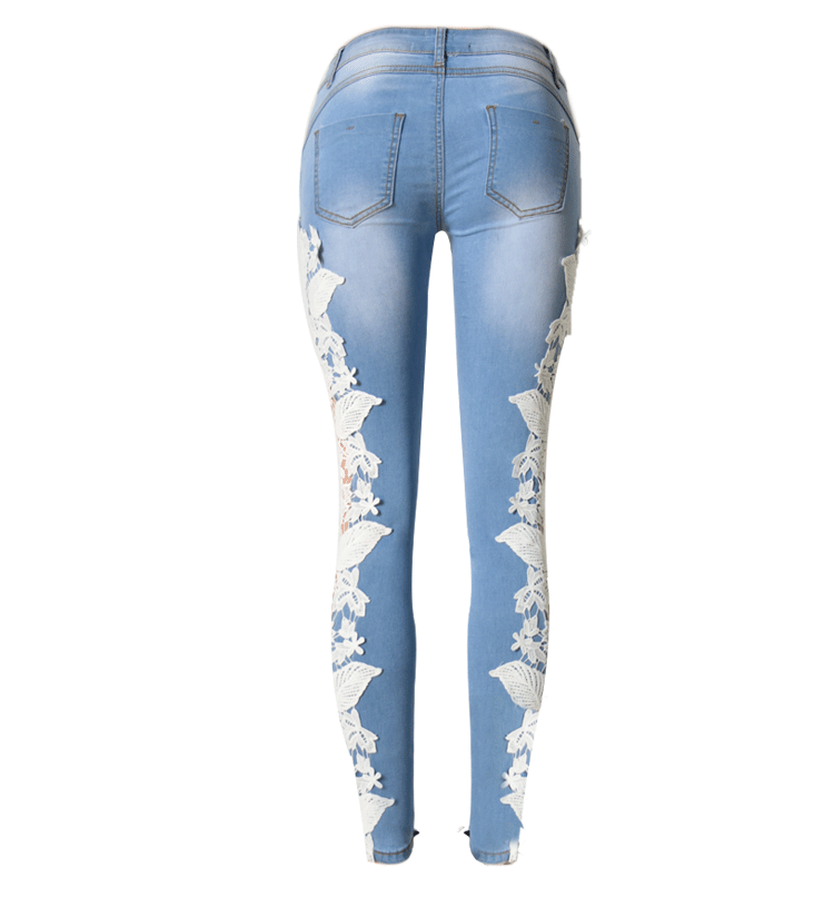 Lace Patchwork Hollow Low Waist Straight Hot Jeans - Meet Yours Fashion - 6