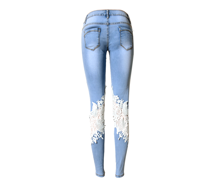 Lace Patchwork Hollow Low Waist Straight Jeans - Meet Yours Fashion - 6