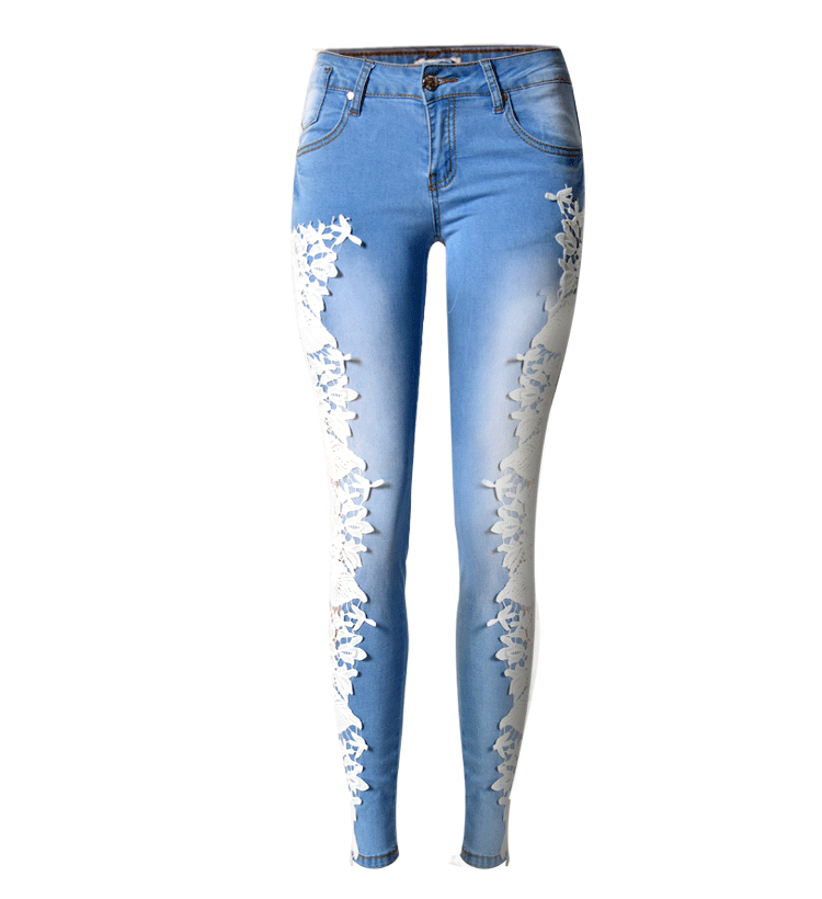 Lace Patchwork Hollow Low Waist Straight Hot Jeans - Meet Yours Fashion - 4