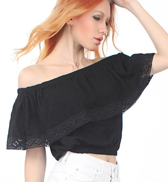 Strapless Pure Color Chiffon Crop Fly-away Top - Meet Yours Fashion - 7